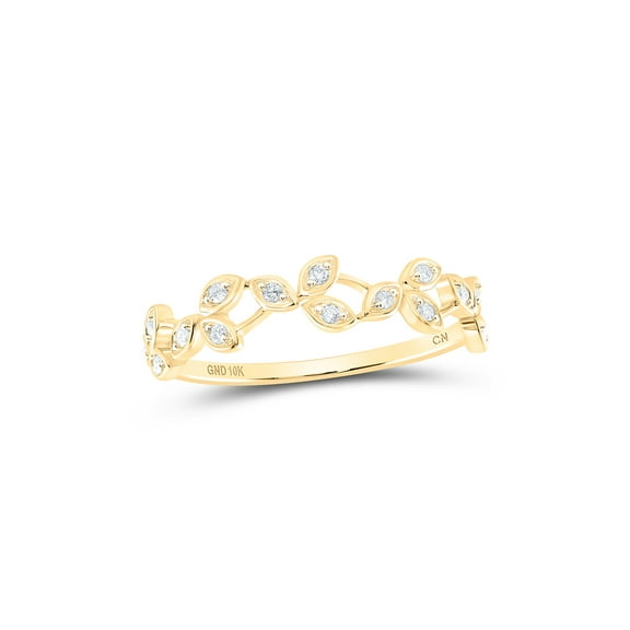 10kt Yellow Gold Womens Round Diamond Vine Stackable Band Ring 1/10 Cttw