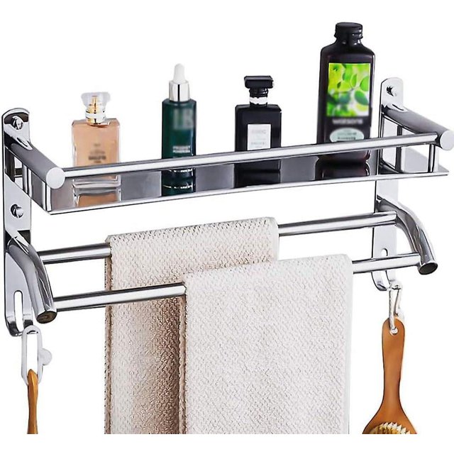 Toallero cromado, barras para toallero, toallero de acero inoxidable, toallero para baño, toallero con estante y gancho de pared de 50cm Rojo Verde Cocina, Decoración y Otros
