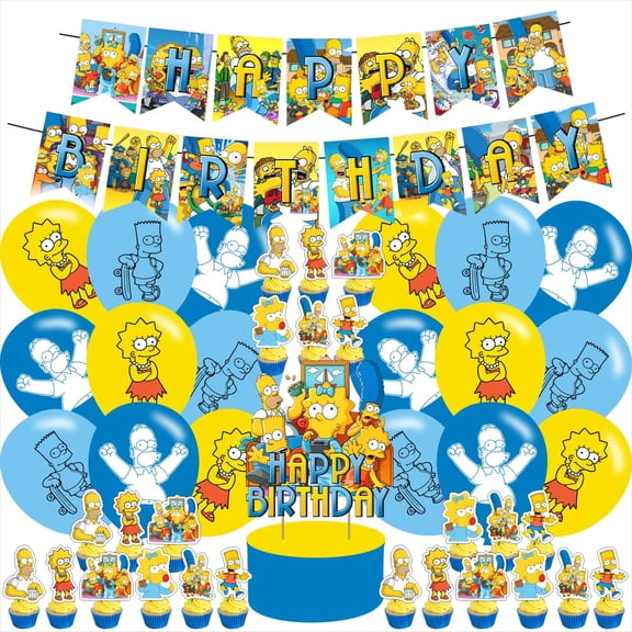 Simpsons Party Decorations,Birthday Party Supplies For Cartoon Party Supplies Includes Banner - Cake Topper - 12 Cupcake Toppers - 18Balloons C113