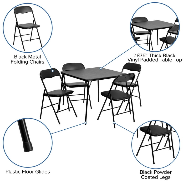 Emma + Oliver 5 Piece Foldable Black Table and Padded Seats for
