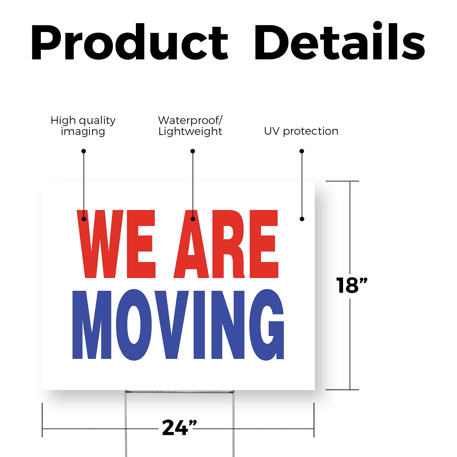 We Are Moving Yard Sign 18 Inch x 24 Inch Single Sided Weatherproof Heavy-Duty Plastic with Stake | Business Transition, Clear Messaging, Professional Signage | Made in USA