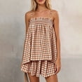 thumbnail image 2 of Cagogo Women's 2 Piece Shorts Set Casual Plaid Boho Summer Outfits Round Neck Sleeveless Tank Top Comfy Lounge Shorts Matching Sets Tracksuits Loungewear Travel Airport Clothes, Khaki S, 2 of 9