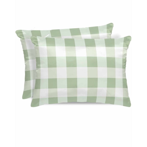 Hokiten Pillow Cases Queen Size Set of 2, Couch Pillow Covers, Sage Green Plaid Satin Pillowcases with Zipper for Hair/Skin, Pillow Protector Cover, Spring Farmhouse Buffalo Checkered 20x30 Inches