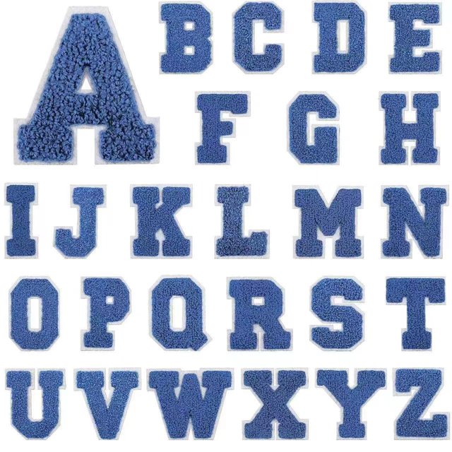 Parche de letras,Parche de letras,Parche de letras,26 parches de parche del alfabeto A-Z para chaquetas,Suministros de bricolaje azul