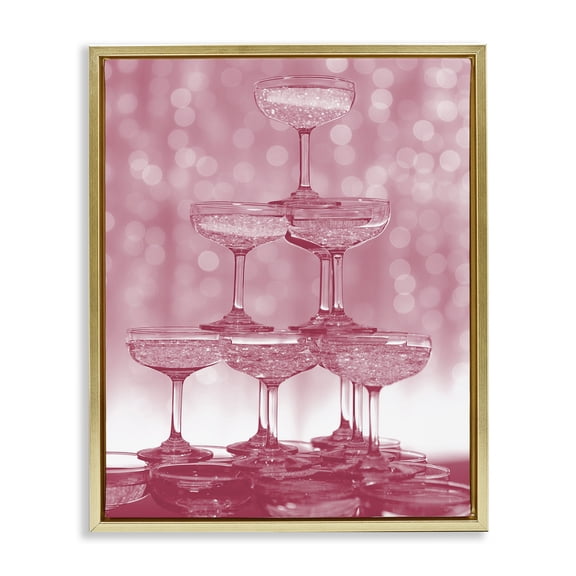Stupell Industries Contemporary Pink Stacked Glasses Gold Floating Frame Canvas Art, 25 x 31, by Lil' Rue