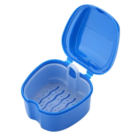 Denture box, orthodontic retainer box cleaning with strainer basket, denture bath box, soaking cup, mouth guard storage holder [indigo]