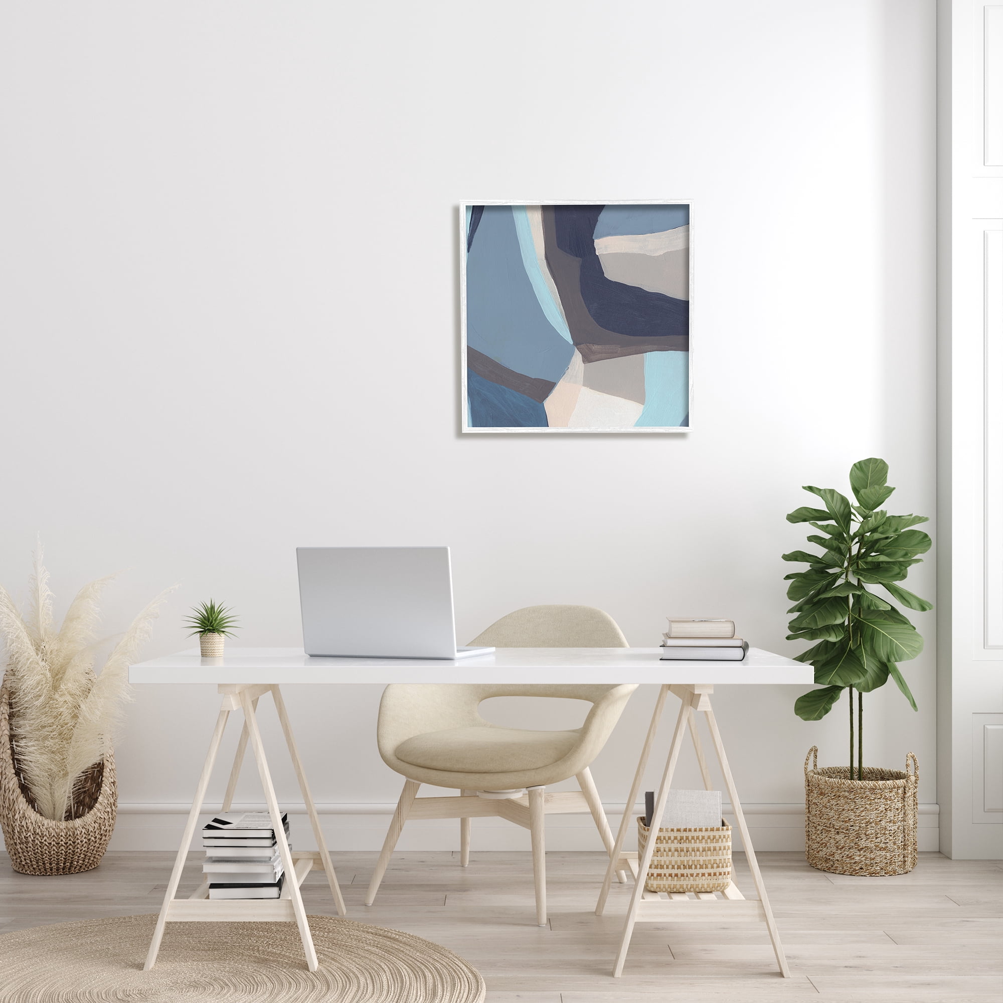 Stupell Industries Arrangement of Coastal Shapes Geometric Abstraction Blue Grey Abstract Painting White Framed Art Print Wall Art, 24 x 24