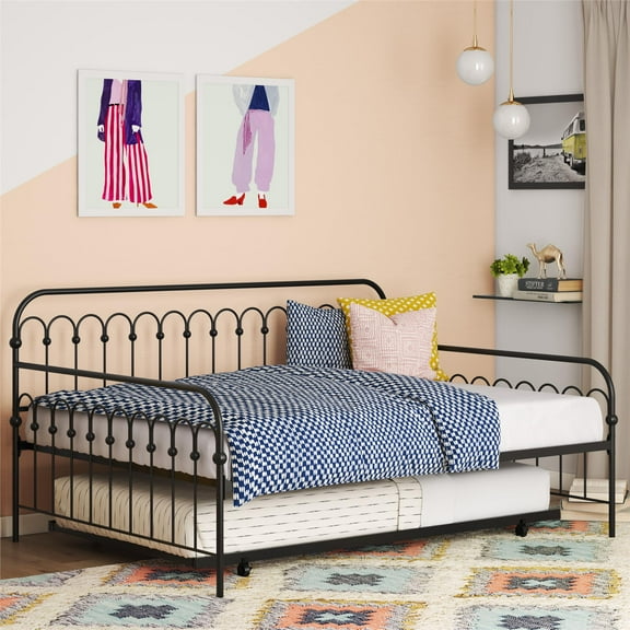 Novogratz Bright Pop Metal Daybed with Twin Trundle Bed