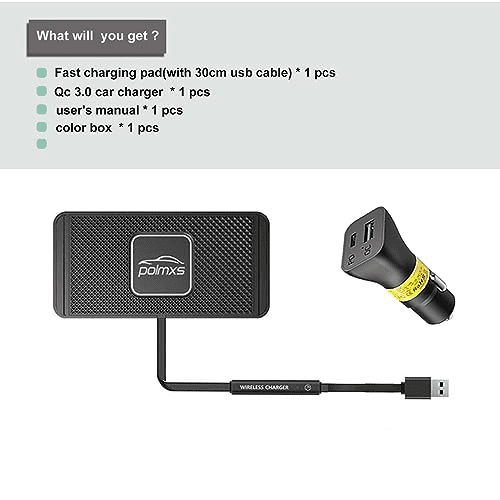 Saluqifa Wireless Charger Car Charging pad, 15W Fast Wireless Phone Charger Non Slip Cell Phone Flat Charging mat Compatible with iPhone 11/12/12/14/15 Galaxy S21/S22/S23/24 NOTE10 (30cm Cable)(C2Y)