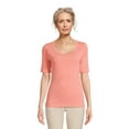 Time and Tru Women's Scoop Neck Tee with Elbow Length Sleeves, 2 Pack