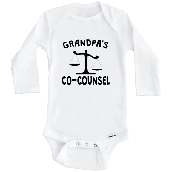 Grandpa's Co-Counsel Funny One Piece Baby Bodysuit For Grandchild Of Lawyer (Long Sleeve), 6-9 Months White