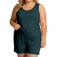 thumbnail image 3 of Endives Plus Size Women's Summer Two-Piece Pajama Set Lightweight Ruffled Sleeveless Tank Top and Shorts Matching Pajamas Set for Women Sleepwear Loungewear Home Clothing Blackish Green XL, 3 of 3