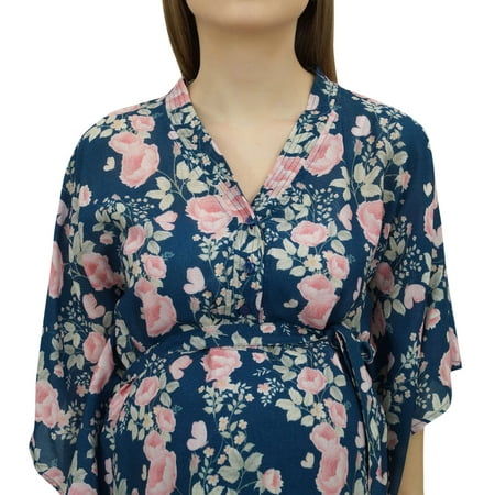 

Bimba Moms Blue Floral Printed Kimono Sleeve Maternity Kaftan With Belt-10