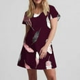 thumbnail image 6 of Uaswgudfs ​Women's Casual Short Sleeve Midi Dress​ - V-Neck Summer Feather Print Design with Pockets & Lightweight Everyday Fabric Purple XL, 6 of 7