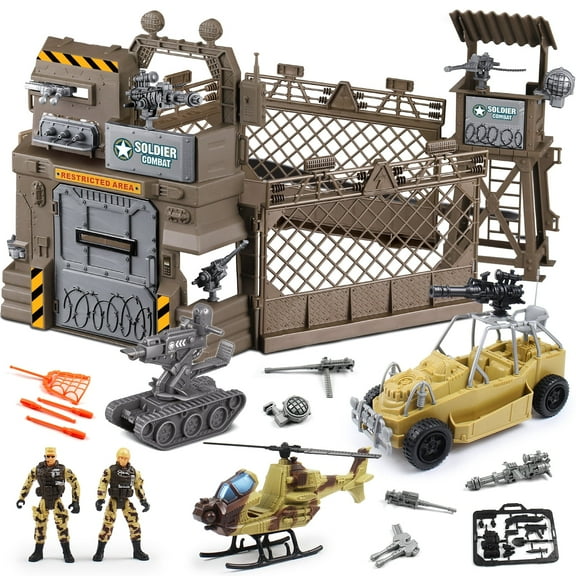 Losbenco Military Toys Set, Military Base Playset Army Men Action Figures and Weapon Gear Military Model Toy for Kids Boys Ages 3