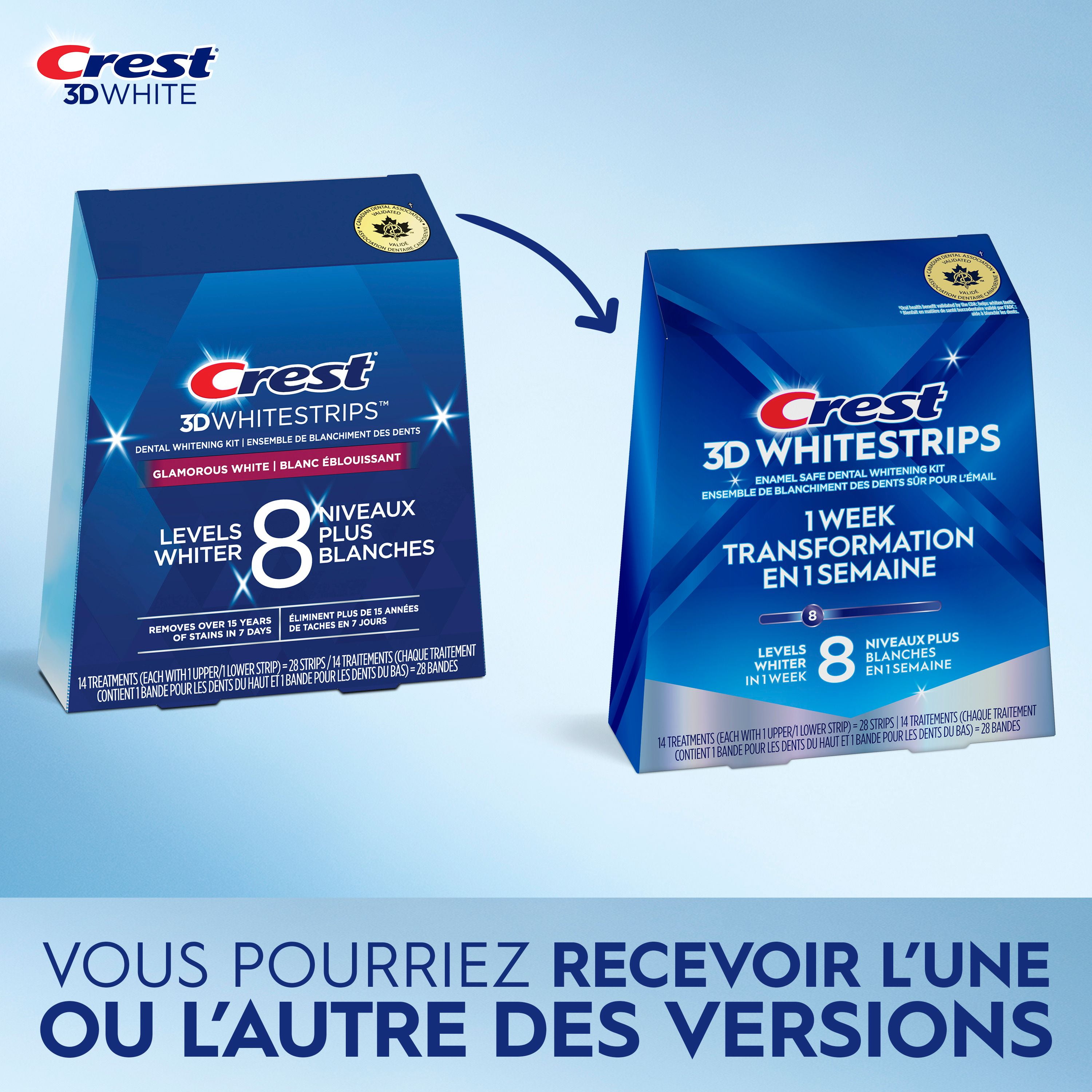 Crest 3D Whitestrips Glamorous White At-home Teeth Whitening Kit, 8 Levels Whiter, 14 Treatments