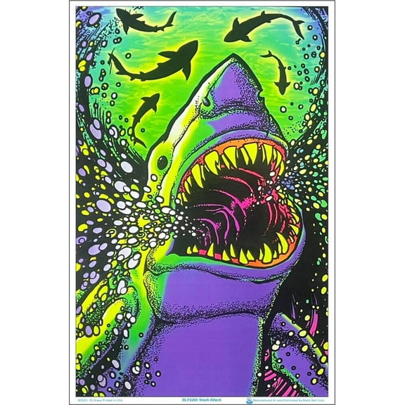 Scorpio Posters Shark Attack Flocked Blacklight Poster 23" x 35"