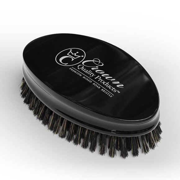 Cepillo para el cabello Ultimate Beard - Diseñado para barbas - Cerdas de jabalí mixtas de firmeza media Cepillo compacto para detalles multiusos Arce macizo Acabado negro de alto brillo Grabado en pl