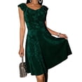 thumbnail image 2 of Nmnitkp Formal Dresses for Women Velvet Fit and Flare Cocktail Dress, Ruffle Cap Sleeve Sweetheart Neck Slim Fit Midi Dress for Wedding Guest & Holiday Party Green,L, 2 of 8