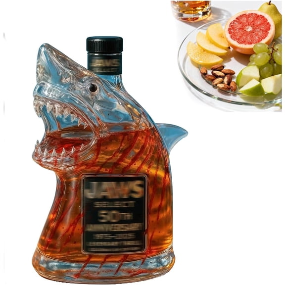 Shark Shaped Whiskey Decanter - Glass Art Statue Decanter, Shark Glass Whiskey Bottle Sculpture, Creative gift for movie fans and wine lovers(Style3)