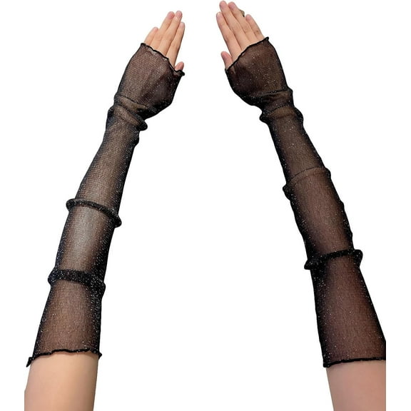 YooGuoGuo Women's Glitter Sheer Mesh Arm Sleeve Fingerless Long Gloves