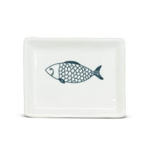 Abbott Collection AB-27-CORFU-550 6 in. Stoneware Fish Plate, White & Blue - Small