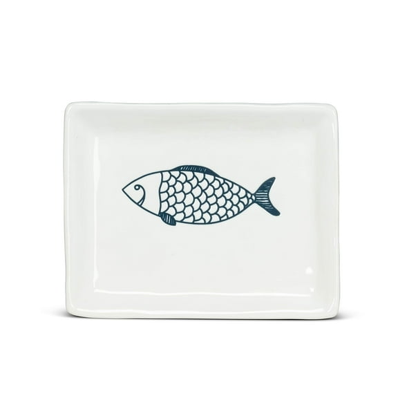 Abbott Collection AB-27-CORFU-550 6 in. Stoneware Fish Plate, White & Blue - Small