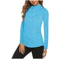 thumbnail image 2 of QUNYINEY Athletic T Shirts for Women Long Sleeve Blue V-Neck Solid Tops Breathable Loose Drop Shoulder Pullover Golf Tennis Running T-Shirts, 2 of 3