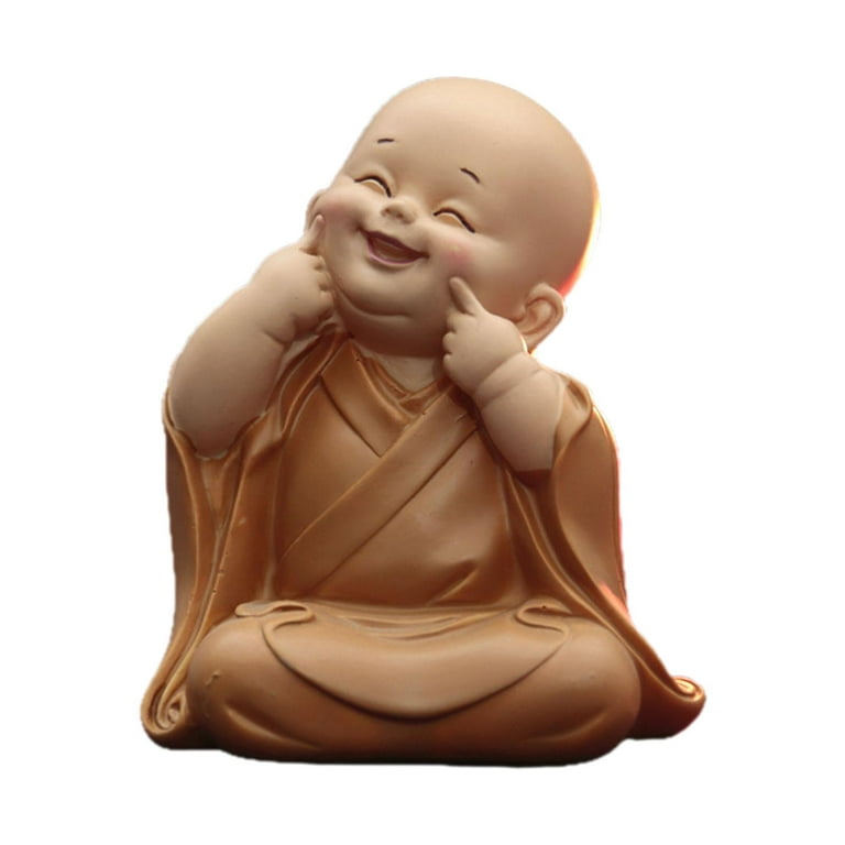 Cute Buddha Statue Monk Figurine Buddha Figurines Little for Gift  Decoration grin 