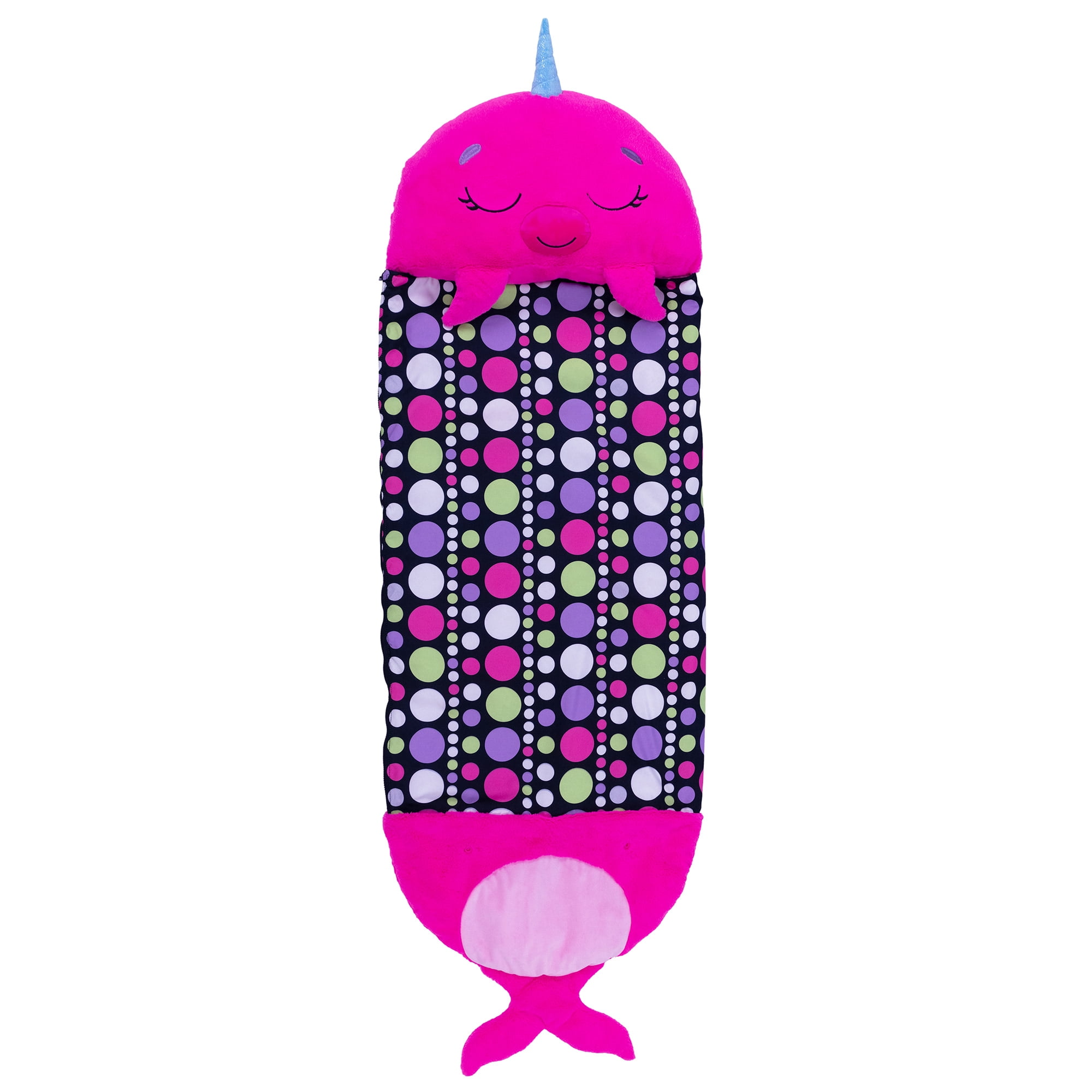 Happy Nappers: Pillow & Sleepy Sack: Medium - Neil The Pink Narwhal - 54x20", 2-In-1: Plush Animal Opens To Sleeping Bag, Soft Play Character, Kids 3+