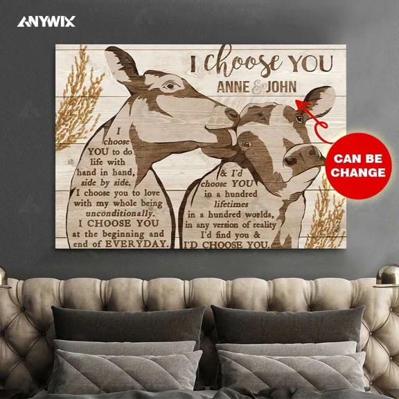 Poster I Choose You Couple Cow, For Farmhouse Decor Wall Art, Unframed Prints For Home Or Office, Perfect Gift For Everyone, 8x12