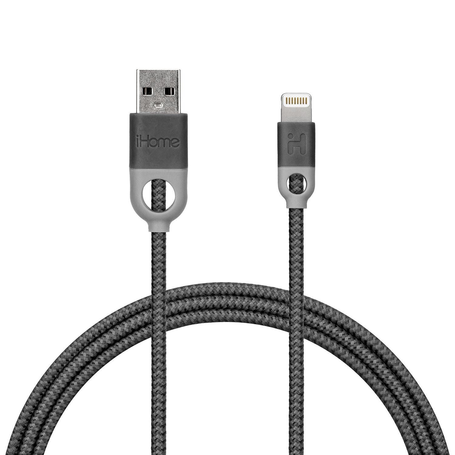 iHome 6 Foot Double Injected Nylon Braided Dual Strain Lightning Charge & Sync Cable (Black), 1