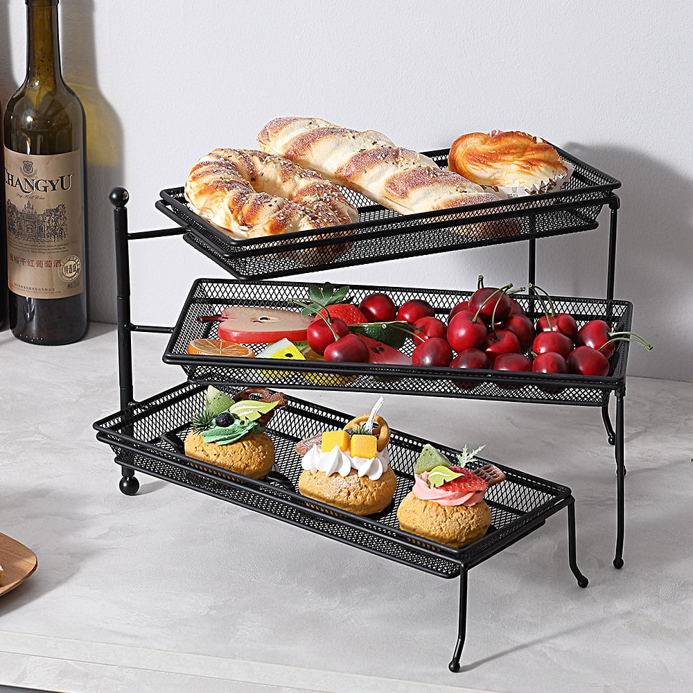 3 Tiered Serving Stand, Collapsible Rectangular Food Tray Stand with