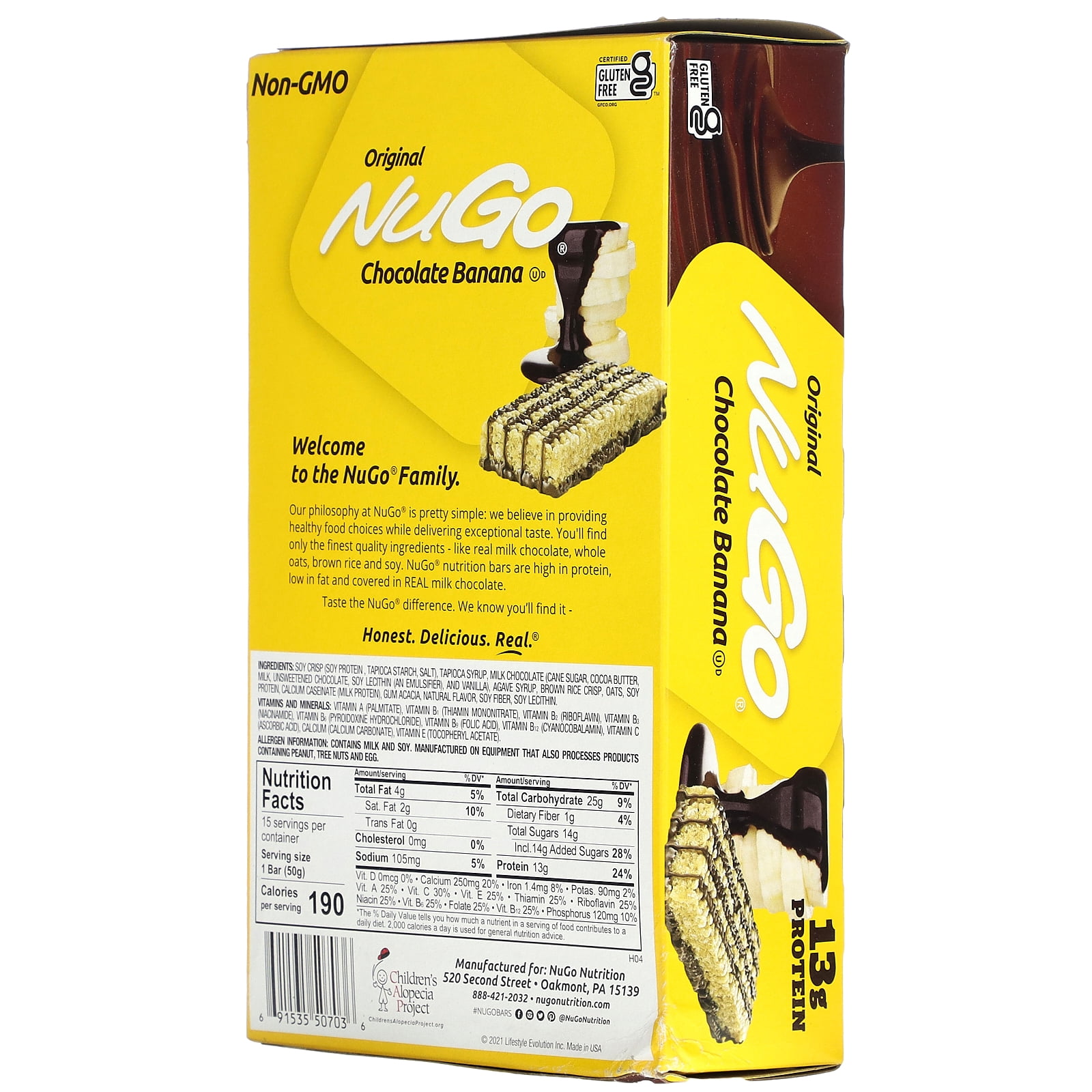 NuGo Protein Bar, Chocolate Banana, 13g Protein, Gluten Free, 15 Count