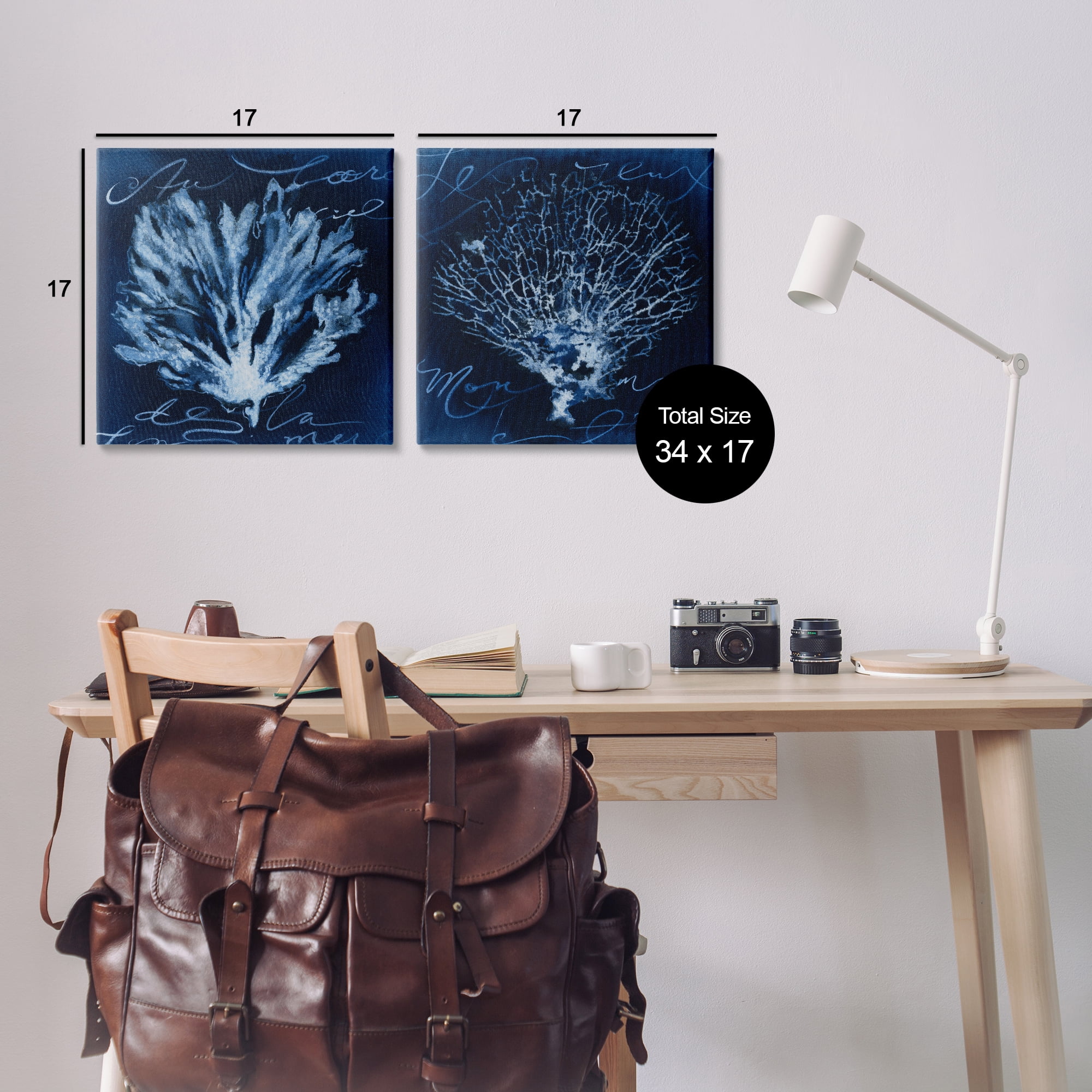 Stupell Industries Dark Blue Coral Pieces Nautical & Beach Painting Wrapped Canvas Art Print Wall Art, 17 x 17, Set of 2