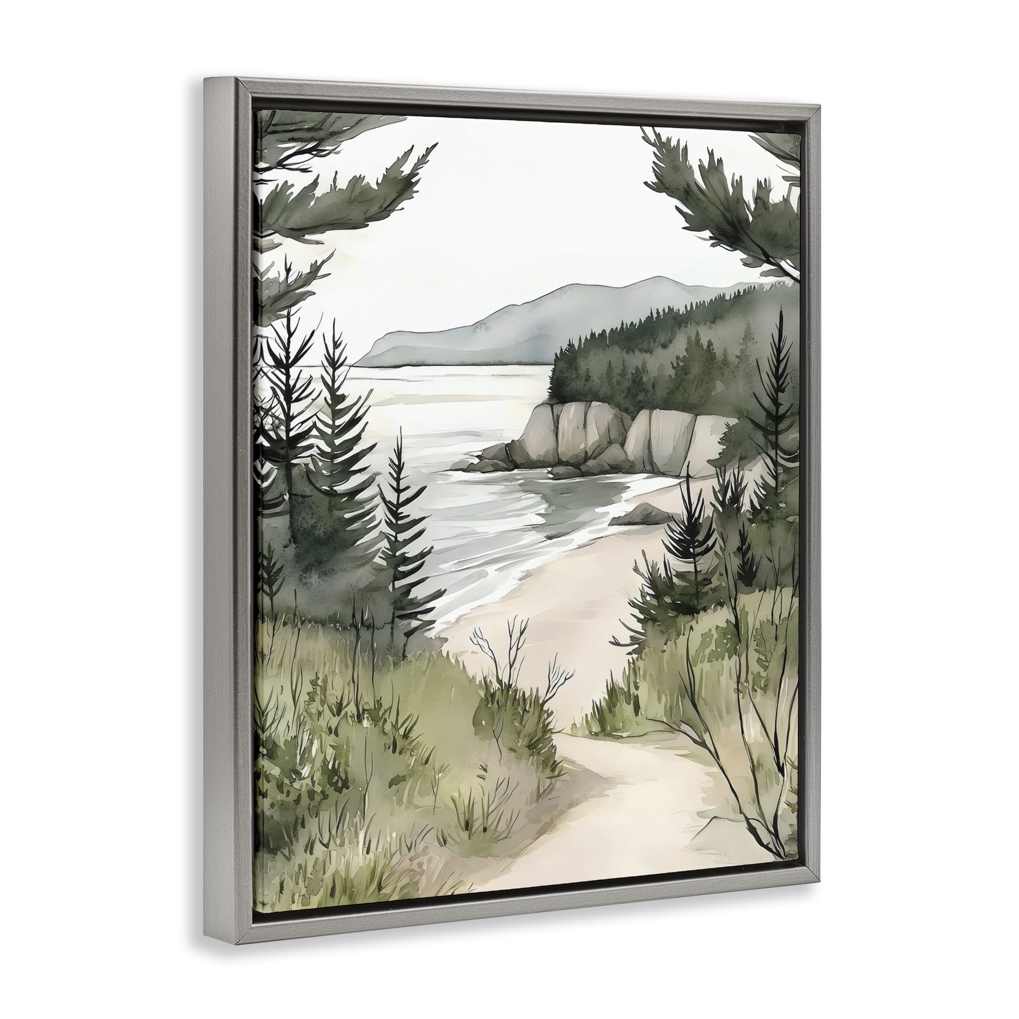 Stupell Industries Coastal Calm Winding Path Gray Framed Floater Canvas Wall Art, design by Riley B