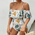 thumbnail image 4 of Lopeceal Women's One Piece Off Shoulder Vintage Swimsuits Floral Print Ruffle Bathing Suits Beachwear Tummy Control Swimwear, 4 of 7