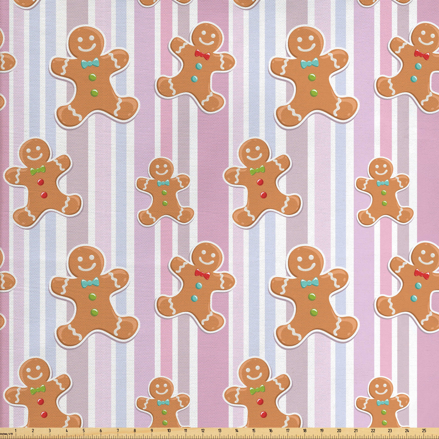 Gingerbread Man Fabric by The Yard, Kids Pattern with Pastel Colored