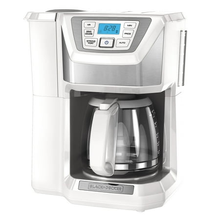 BLACK+DECKER Mill & Brew 12-Cup* Programmable Coffeemaker with Built-In Grinder, White, (Best Small Coffee Maker With Grinder)