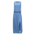thumbnail image 3 of Robe Décontractée pour Femmes Robe d'Été pour Femmes Sans Manches Col Robes Maxi Couleur Unie Robe à Fente Vêtements pour Femmes G AG, 3 of 5