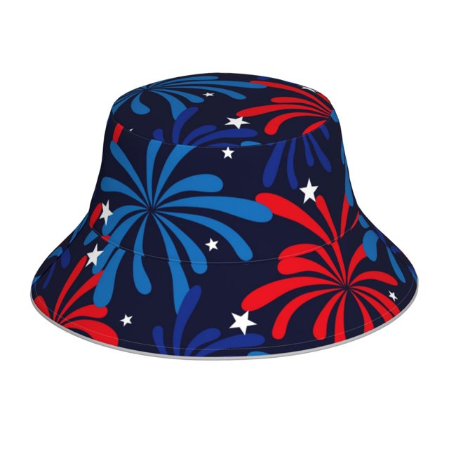 Fotbe Red White Blue Fireworks Sombrero Tipo Pescador con Estampado – Sombrero de Sol de Algodón de Moda para Playa, Golf, Pesca