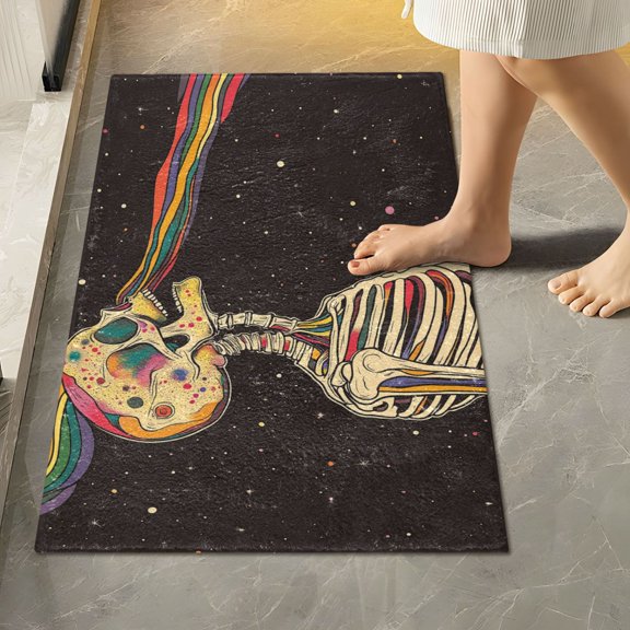Yayeee Bath Rug for Bathroom Floor Non Slip Rectangle Fluffy Soft Absorbent Mat, 16"x24", Skeleton Stripes