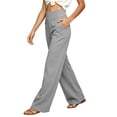 thumbnail image 3 of cocolona Womens High Waist Dress Pants Elastic Waist Straight Wide Leg Yoga Pants Casual Commute Work Pants with Pockets, 3 of 5