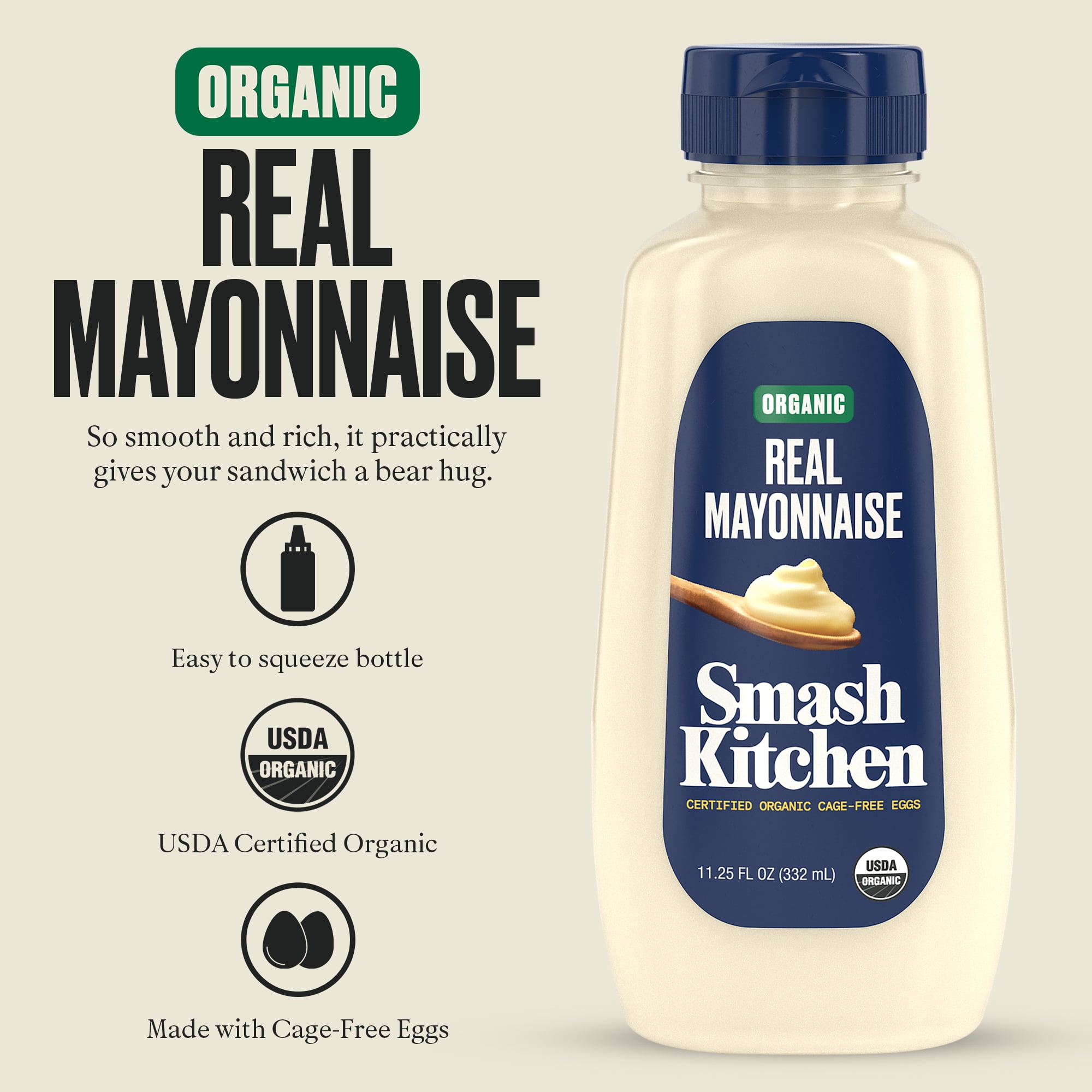(12 pack) Smash Kitchen Organic Real Mayonnaise, 11.25 fl oz Bottle