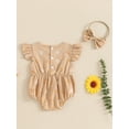 thumbnail image 5 of Musuos Baby Girls Summer Rompers 3M 6M 12M 18M Flying Sleeve Crew Neck Floral Bodysuit with Headband, 5 of 10