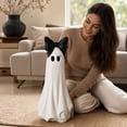thumbnail image 7 of Large Ghost with Bow Tabletop Decoration, Halloween Ghost Figurine, Spooky 3D Print Statue For Mantel Shelf Entryway Table Fall Holiday Decoration, Black and White, 10", 7 of 7
