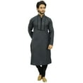 thumbnail image 3 of Atasi Men's Designer Gray Kurta Pyjama Set Long Cotton Punjabi Shirt-XX-Large, 3 of 7