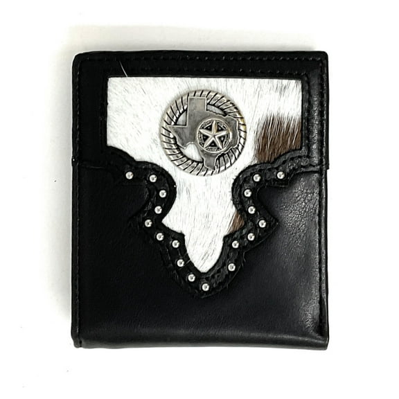 Western Genuine Woven Leather State Map Cowhide Mens Bifold Short Wallet