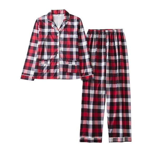 Christmas Pajamas for Women Holiday Party Christmas Printed Two Piece Pajama Sets Loose Fitting Turndown Collar Long Sleeve Shirts and Long Pajama Pants