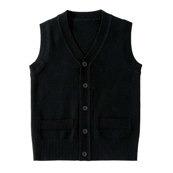 enyan Boys Sweaters Boys Girls Spring Fall Sweater Vest for Kids Toddler V-Neck Knit Waistcoat Vest(Black,11-13 Years)